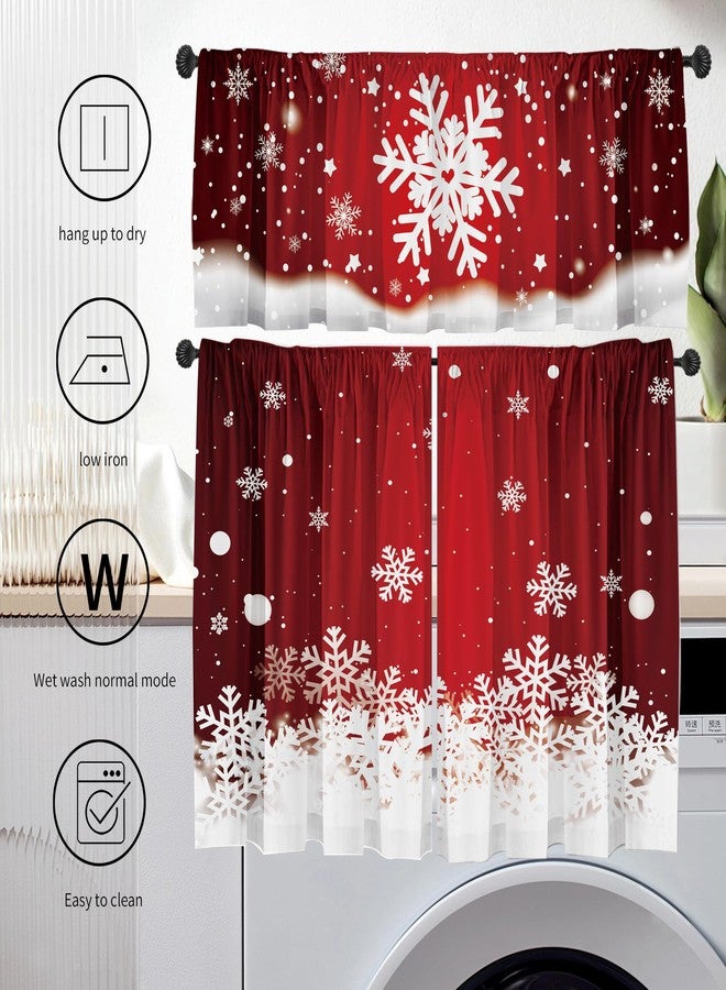SUNWISHA Christmas Curtain Valances Set 52x18 & 36x26 inch Dreamy Red Snowflake Valance Holiday Inspired Decor for Winter Homes/Kitchen/Bedroom - Image 4